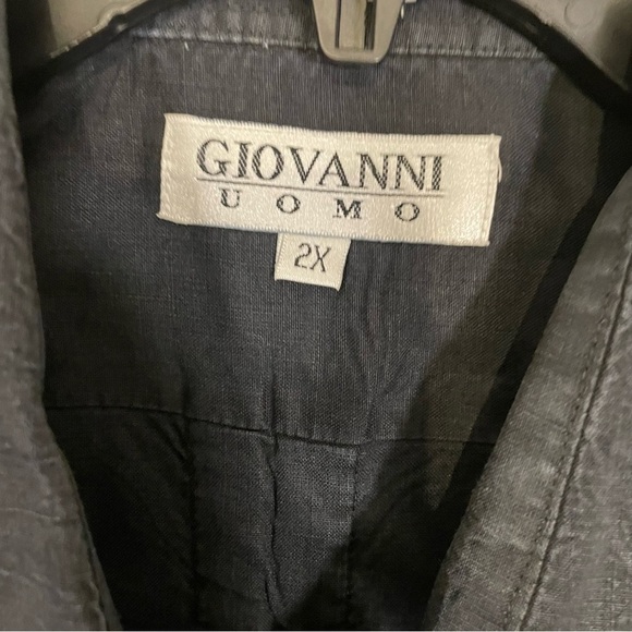 Giovanni Uomo 100% Linen Mens 2X Shirt Golf Beach Cool Vacation Black-Washed - Picture 3 of 6